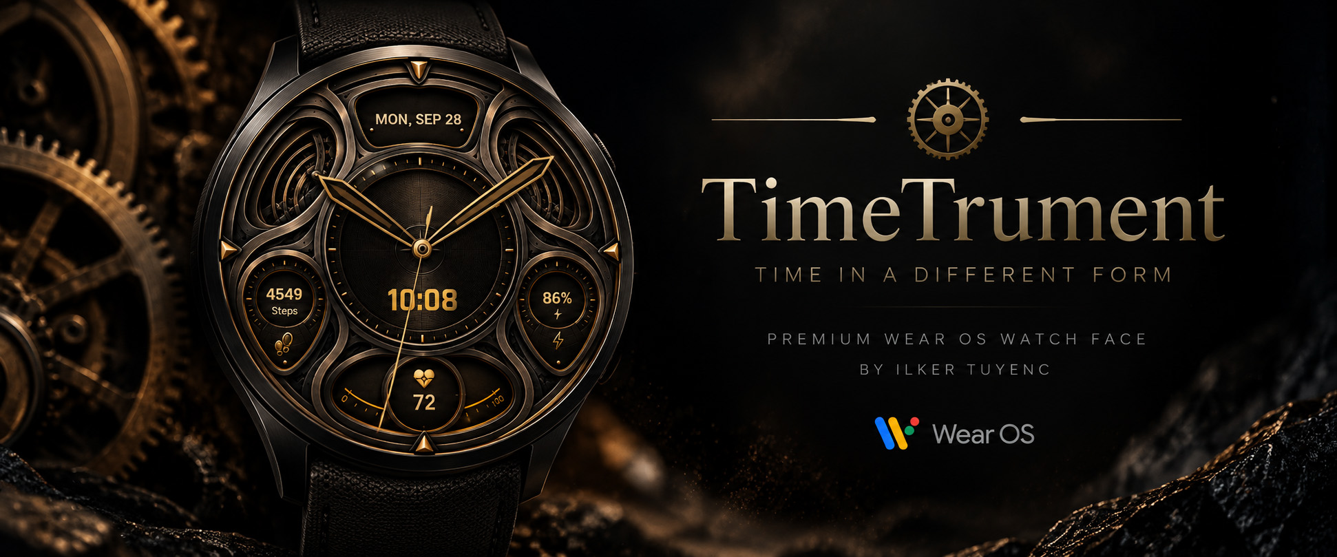 TimeTrument Wear OS watch face promotional banner.