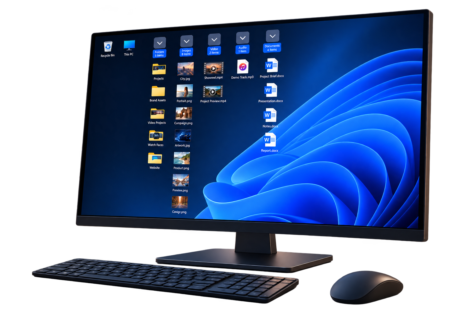 WinStacks organizing desktop icons on a Windows 11 computer.
